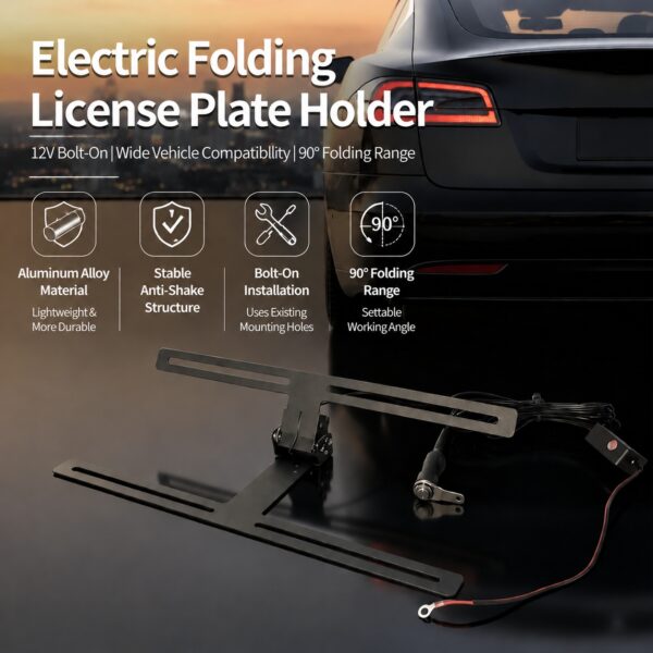 1 Electric Folding License Plate Holder – 90° Remote-Control Concealable Frame