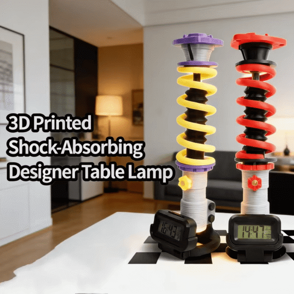 3D Printed Shock Absorber Desk Lamp with Digital Clock – Racing Coilover LED Table Light