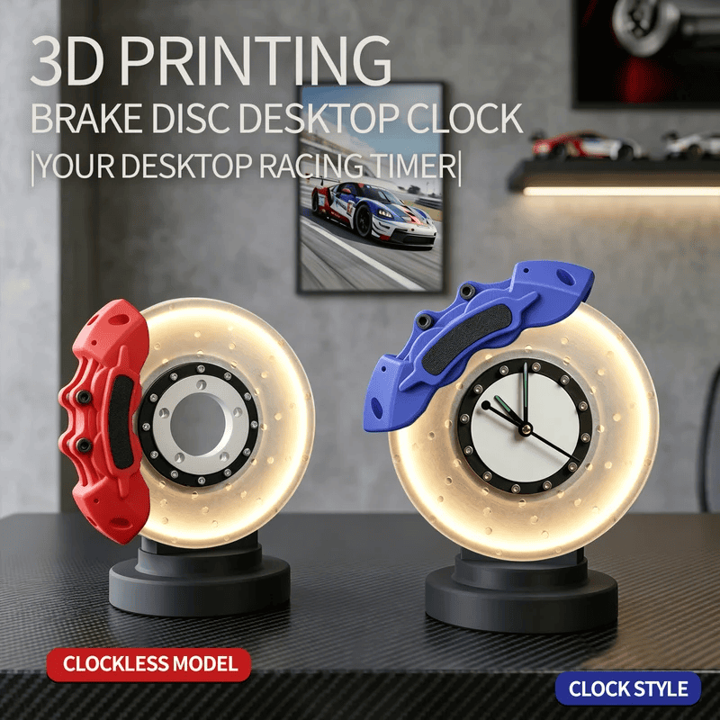 3D Printed Brake Disc Desk Clock Lamp – Racing Caliper LED Table Light