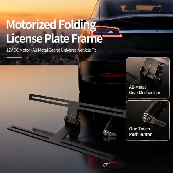 2 Electric Folding License Plate Holder – 90° Remote-Control Concealable Frame