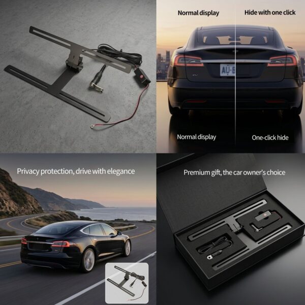 5 Electric Folding License Plate Holder – 90° Remote-Control Concealable Frame