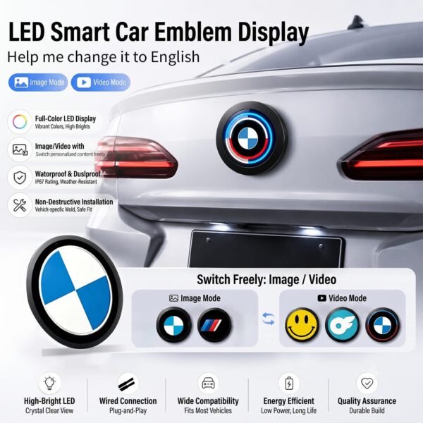 led-smart-car-emblem-display-c Dynamic LED Car Logo stickers Ultra-thin HD Animated Rear Emblem for BMW X1 X2 X3 X4 X5 X6 X7 M2 M3 M4 M8 M235i/340i 520Li iX1