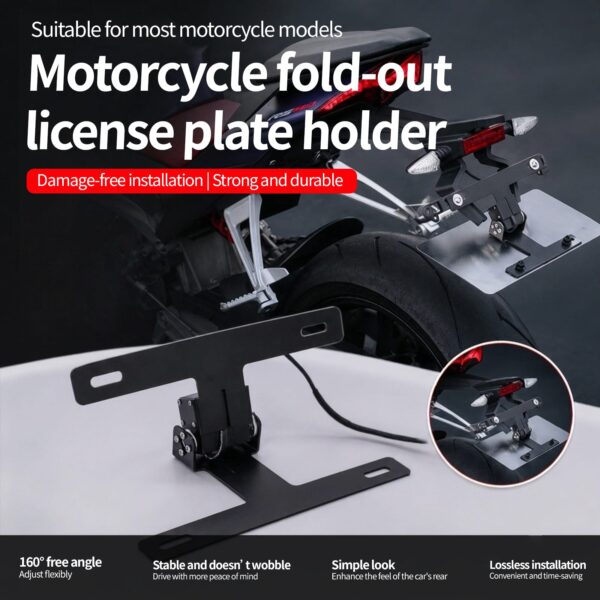Universal Motorcycle License Plate Folding Bracket – Electric Fold-Out Plate Holder