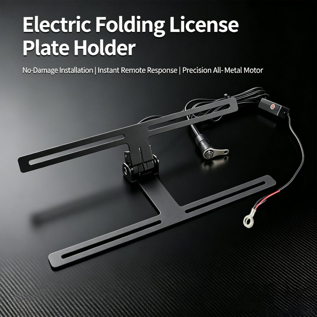 Electric Folding License Plate Holder – 90° Remote-Control Concealable Frame